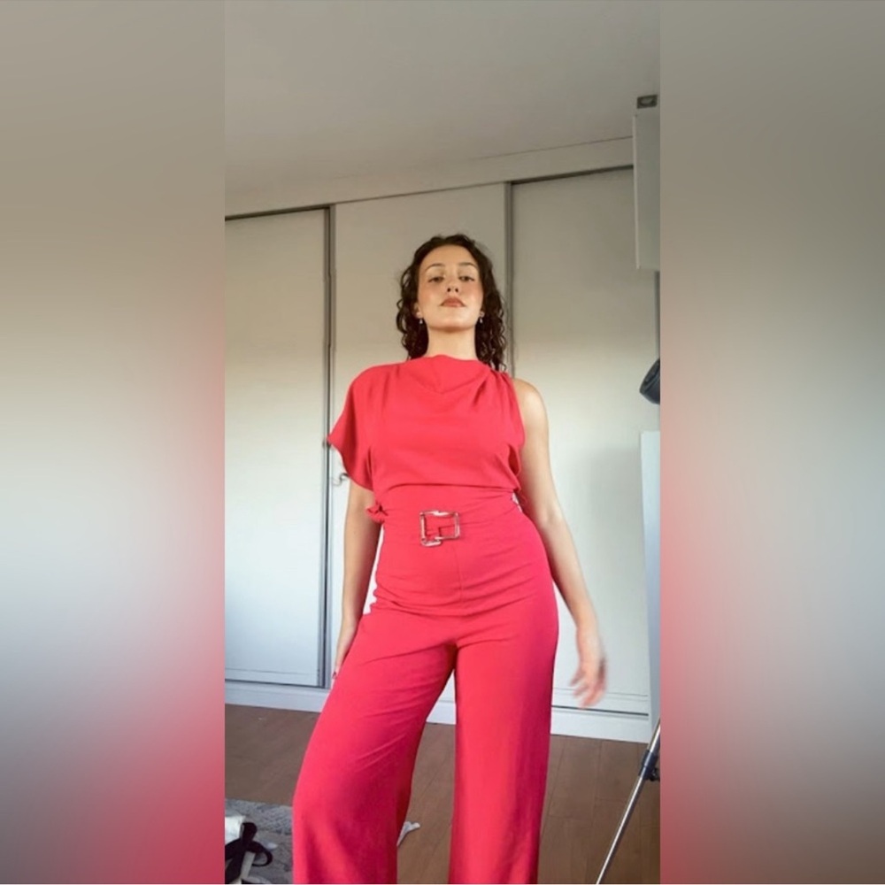 ZARA ASYMMETRIC CREPE BUCKLE JUMPSUIT - Picture 9 of 15